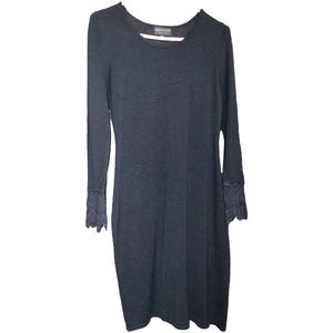 Connected Apparel Women's Bodycon Sweater Dress, Small, Black, Lace Trim Sleeve